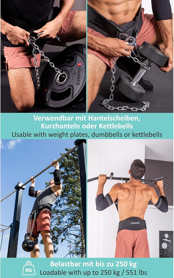 PULLUP & DIP Belt with Chain and 3x Carabiner