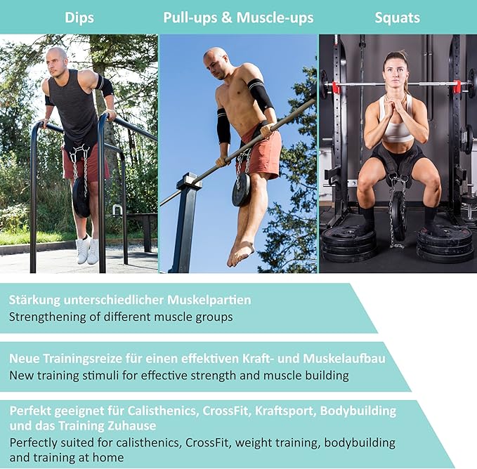 PULLUP & DIP Belt with Chain and 3x Carabiner