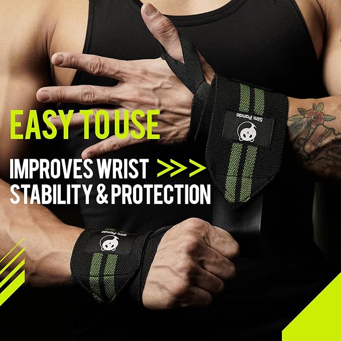 Slim Panda Weightlifting Wrist Wraps- Upgraded Wrist Support with Heavy Duty Thumb Loop for Powerlifting, Bodybuilding, and Weight Lifting Men & Women