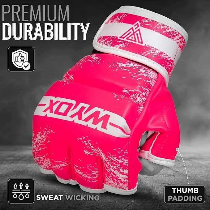 WYOX MMA Gloves for Men & Women β Grappling & Sparring Boxing Gloves with Open Palm Design, Padded Fingerless Training Gloves for Kickboxing, Muay Thai, Youth & Heavy Bag Workouts