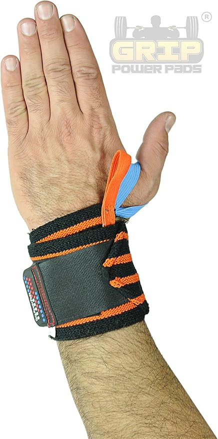 Grip Power Pads Wrist Wraps 2 Wraps for Weight Lifting Wrist Support Cotton Wraps Gym Bandage Straps for Men & Women Premium Quality & PRO Rubber