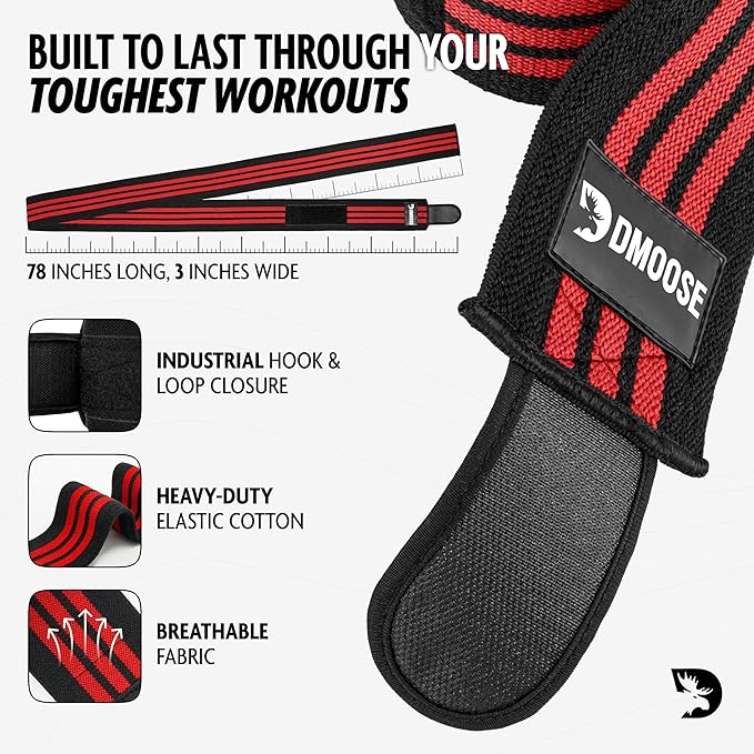 USPA Approved 78” Knee Wraps for Weightlifting Men & Women (Pair) - Premium Cotton Straps for Joint Stability & Pain Relief - Adjustable Fit Gym Knee Wrap Support for Powerlifting, Leg Press & Squats