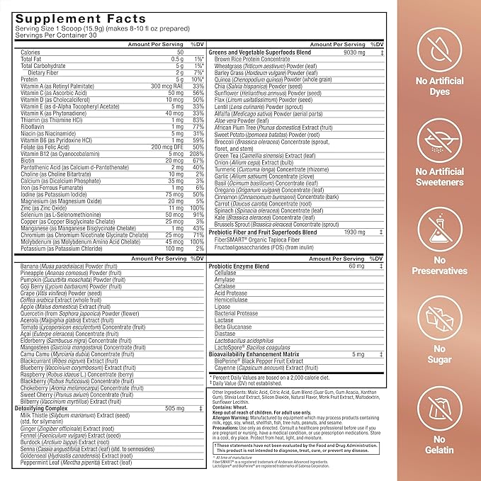 FORCE FACTOR Smarter Greens Superfoods + Digestion Powder, 3-Pack, Greens Powder with 2 Billion Probiotics, Digestive Enzymes, and Antioxidants to Detox, Cleanse, and Support Immunity, 90 Servings