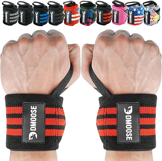 DMoose Fitness Wrist Wraps for Weightlifting - IPL Approved Premium Lifting Straps with Thumb Loops for Powerlifting, Bodybuilding & Weight Lifting, Compression Gym Wrist Support for Working Out