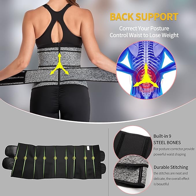 KIWI RATA Neoprene Sauna Waist Trainer Corset Sweat Belt for Women Compression Cincher Band Workout Fitness Back Support