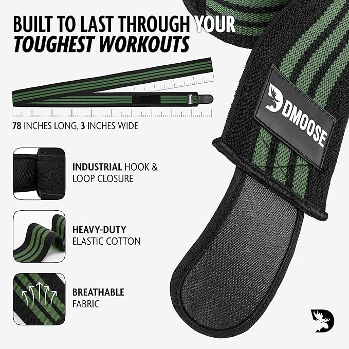 USPA Approved 78” Knee Wraps for Weightlifting Men & Women (Pair) - Premium Cotton Straps for Joint Stability & Pain Relief - Adjustable Fit Gym Knee Wrap Support for Powerlifting, Leg Press & Squats