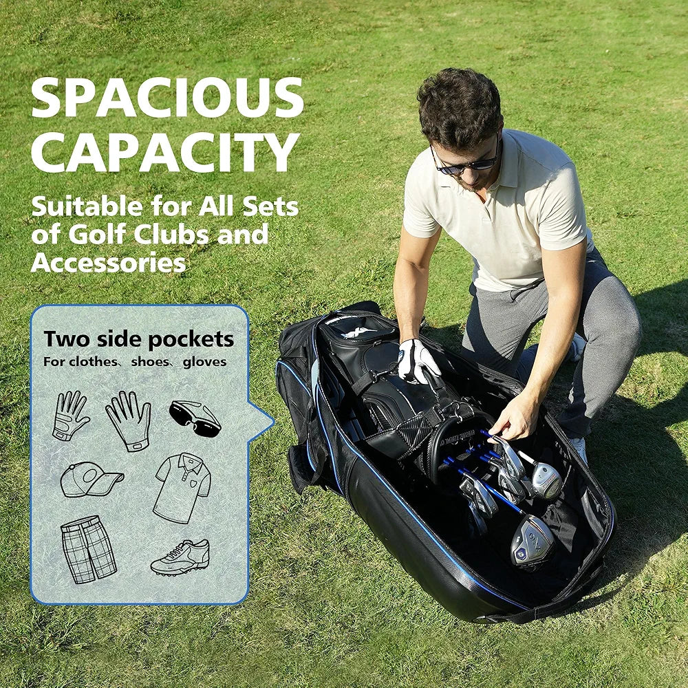 Golf Travel Bags for Airlines with Wheels, Hard Case Top and 1680D Heavy Duty Oxford Protect Golf Clubs, Lightweight and Easy to Maneuver