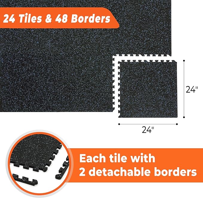SUPERJARE 0.4 Inch Gym Flooring for Home Gym 24 Tiles 24" x 24" Workout (96 sqft)