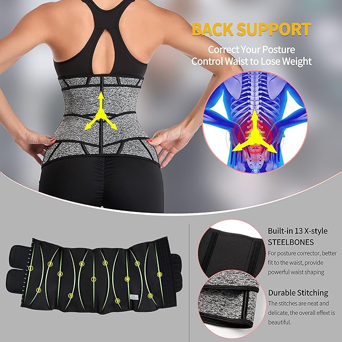 KIWI RATA Neoprene Sauna Waist Trainer Corset Sweat Belt for Women Compression Cincher Band Workout Fitness Back Support