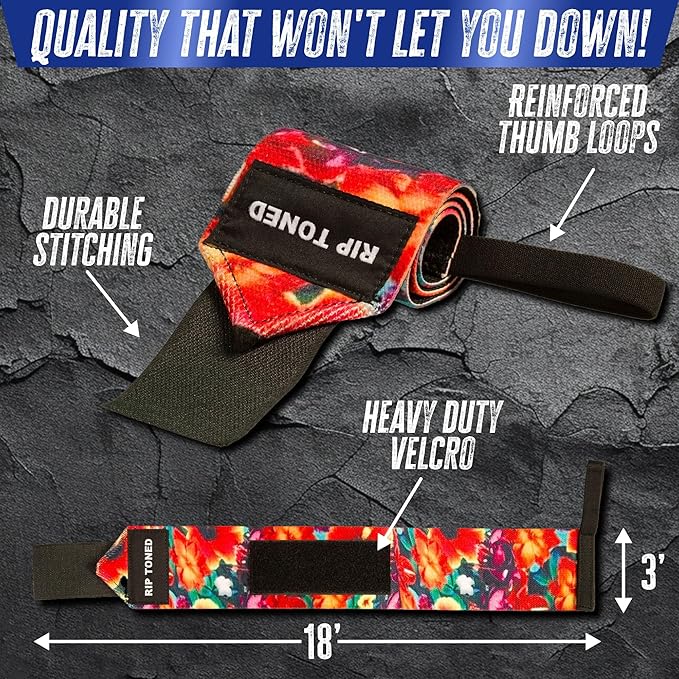 Rip Toned 18” Wrist Wraps - Wrist Straps for Weightlifting - Lift Better, Protect Wrist Pain - Adjustable, Durable, Machine Washable - Wrist Wraps for Weightlifting - USPA Endorsed for Men & Women