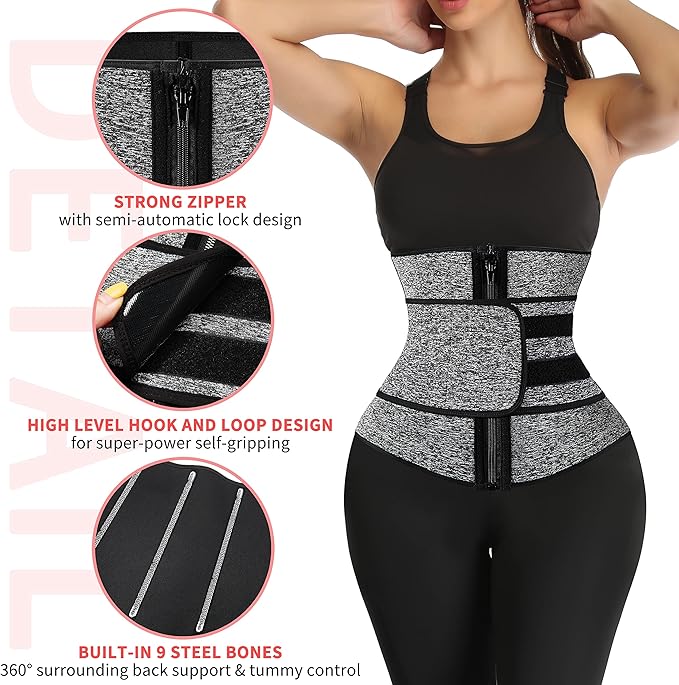 KIWI RATA Neoprene Sauna Waist Trainer Corset Sweat Belt for Women Compression Cincher Band Workout Fitness Back Support