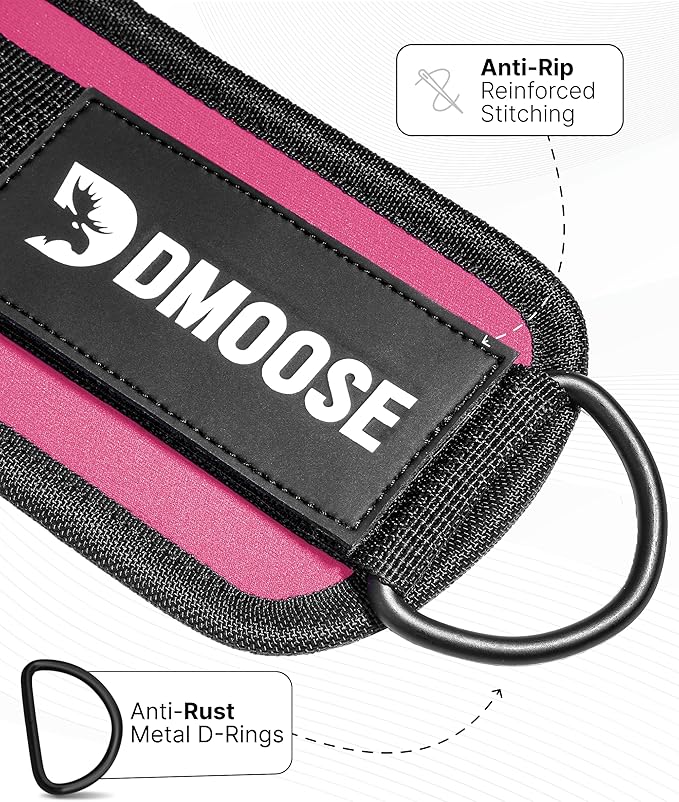 DMoose Fitness Ankle Straps for Cable Machines - One Size Fit with Premium Padding, Glute Kickback Ankle Strap for Women & Men, Cable Attachments for Gym, Booty Workouts, Leg Extension & Hip Abductors