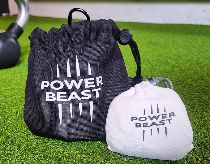 POWER BEAST Refillable Chalk Ball + Bag, Boulder Chalk, Sport Chalk, Gymnastics, Rock Climbing, Bouldering, Weightlifting, Climbing, Pole Dance, Bodybuilding, Tennis, Padel, Cross Training, Gym.