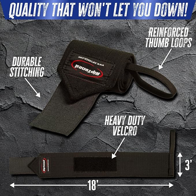Rip Toned 18” Wrist Wraps - Wrist Straps for Weightlifting - Lift Better, Protect Wrist Pain - Adjustable, Durable, Machine Washable - Wrist Wraps for Weightlifting - USPA Endorsed for Men & Women