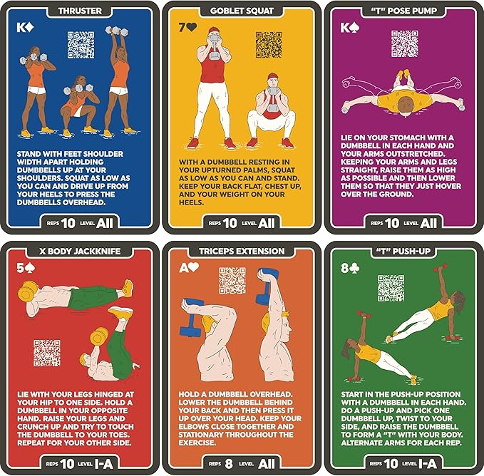 Dumbbell Exercise Cards. Dumbbell Workout Playing Card Game. Video Instructions Included. Perfect for Training with Adjustable Dumbbell Free Weight Sets and Home Gym Fitness. (2019 Mega Pack)