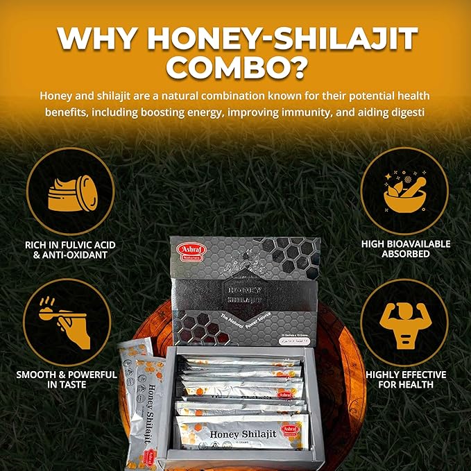 Natural Shilajit Honey Sticks 15 Gram Each 20 Sticks - Shilajit Resin with Pure Raw Honey, Fulvic Acid & Trace Minerals, Plant Based Nutrients for Energy, Vitality & Immune Support ||20 Sticks