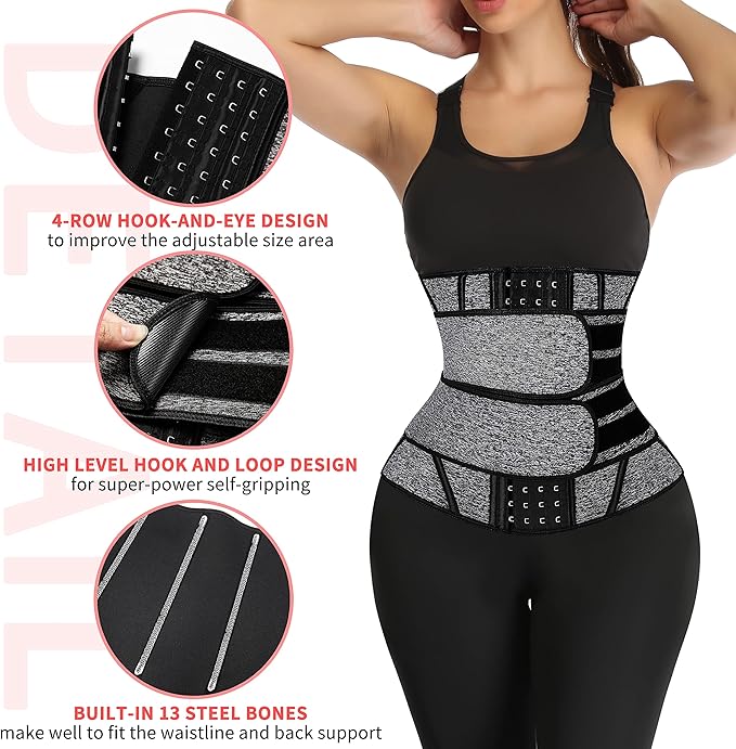 KIWI RATA Neoprene Sauna Waist Trainer Corset Sweat Belt for Women Compression Cincher Band Workout Fitness Back Support
