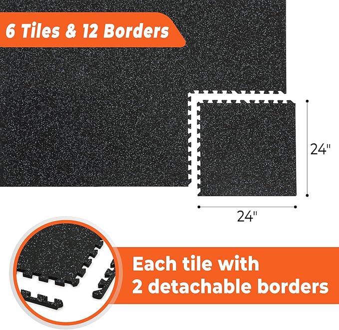SUPERJARE 0.4 Inch Gym Flooring for Home Gym 6 Tiles 24" x 24" Workout (24 sqft)
