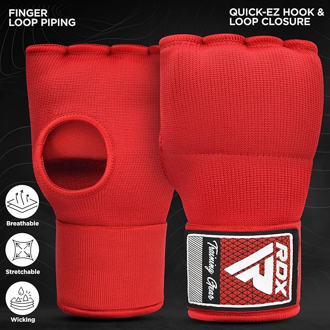 RDX Gel Boxing Hand Wraps Inner Gloves Men Women, Quick 100cm Long Wrist Straps, Elasticated Padded Fist Under Mitts Protection, Muay Thai MMA Kickboxing Martial Arts Punching Training Bandages