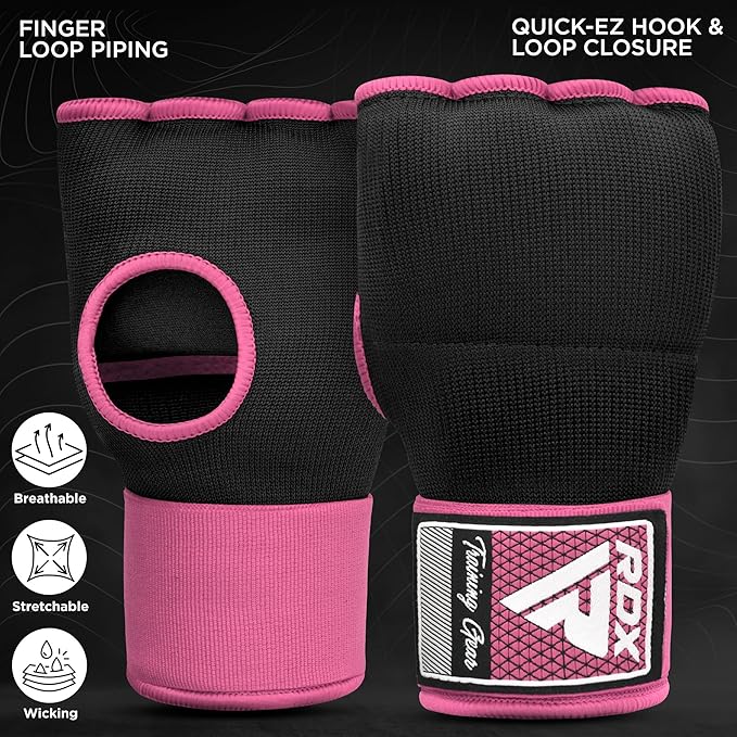 RDX Gel Boxing Hand Wraps Inner Gloves Men Women, Quick 100cm Long Wrist Straps, Elasticated Padded Fist Under Mitts Protection, Muay Thai MMA Kickboxing Martial Arts Punching Training Bandages