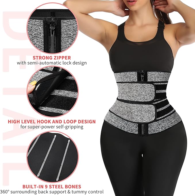 KIWI RATA Neoprene Sauna Waist Trainer Corset Sweat Belt for Women Compression Cincher Band Workout Fitness Back Support