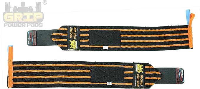 Grip Power Pads Wrist Wraps 2 Wraps for Weight Lifting Wrist Support Cotton Wraps Gym Bandage Straps for Men & Women Premium Quality & PRO Rubber