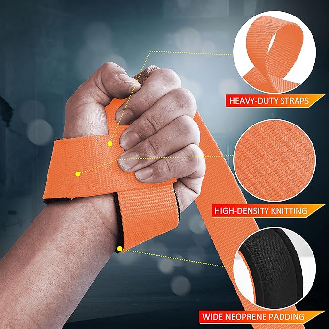 ihuan Wrist Straps for Weight Lifting - Lifting Straps for Weightlifting | Gym Wrist Wraps with Extra Hand Grips Support for Strength Training | Bodybuilding | Deadlifting