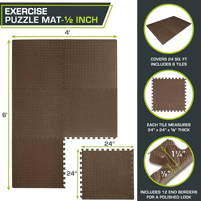 ProsourceFit Puzzle Exercise Mat ½ in