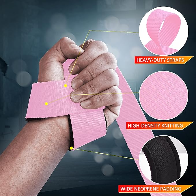 ihuan Wrist Straps for Weight Lifting - Lifting Straps for Weightlifting | Gym Wrist Wraps with Extra Hand Grips Support for Strength Training | Bodybuilding | Deadlifting