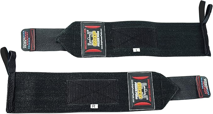 Grip Power Pads Wrist Wraps 2 Wraps for Weight Lifting Wrist Support Cotton Wraps Gym Bandage Straps for Men & Women Premium Quality & PRO Rubber