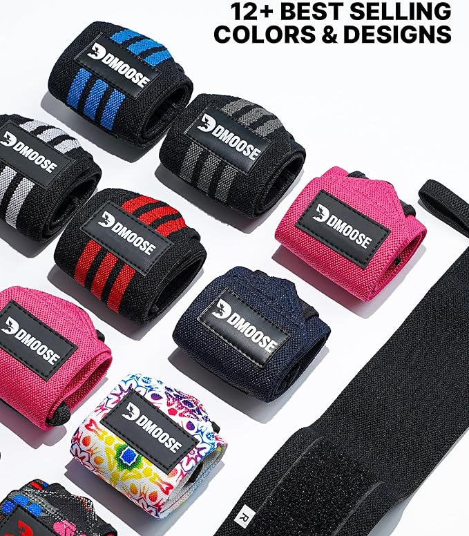 DMoose Fitness Wrist Wraps for Weightlifting - IPL Approved Premium Lifting Straps with Thumb Loops for Powerlifting, Bodybuilding & Weight Lifting, Compression Gym Wrist Support for Working Out
