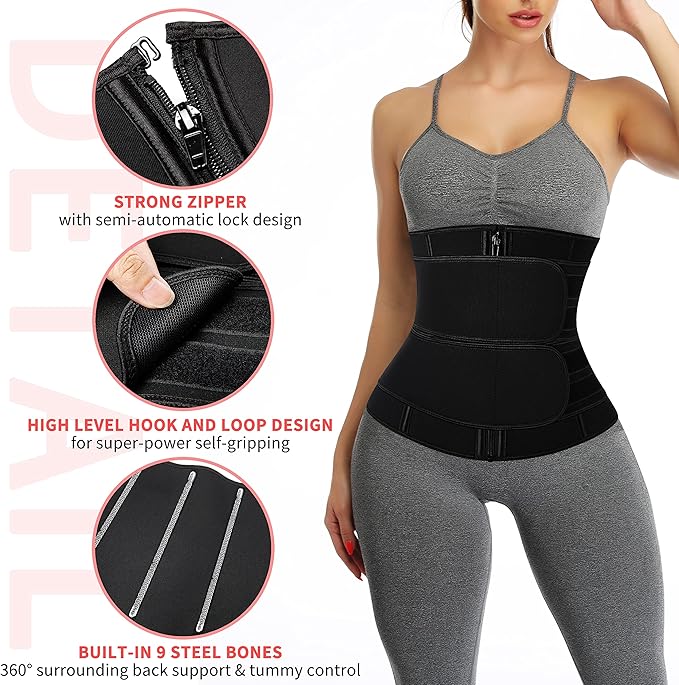 KIWI RATA Neoprene Sauna Waist Trainer Corset Sweat Belt for Women Compression Cincher Band Workout Fitness Back Support