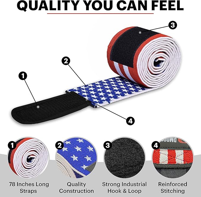 USPA Approved 78” Knee Wraps for Weightlifting Men & Women (Pair) - Premium Cotton Straps for Joint Stability & Pain Relief - Adjustable Fit Gym Knee Wrap Support for Powerlifting, Leg Press & Squats