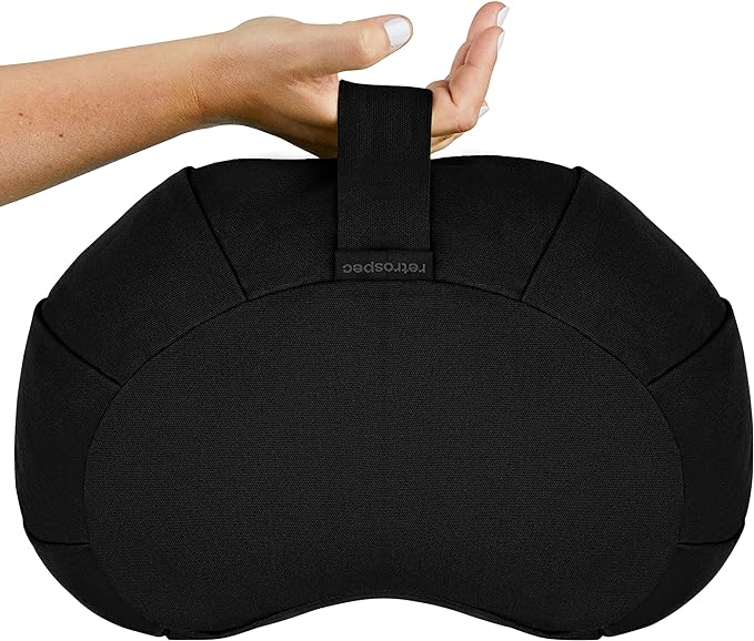 Retrospec Sedona Zafu Meditation Cushion Filled w/Buckwheat Hulls - Yoga Pillow for Meditation Practices - Machine Washable 100% Cotton Cover & Durable Carry Handle, Crescent, Black