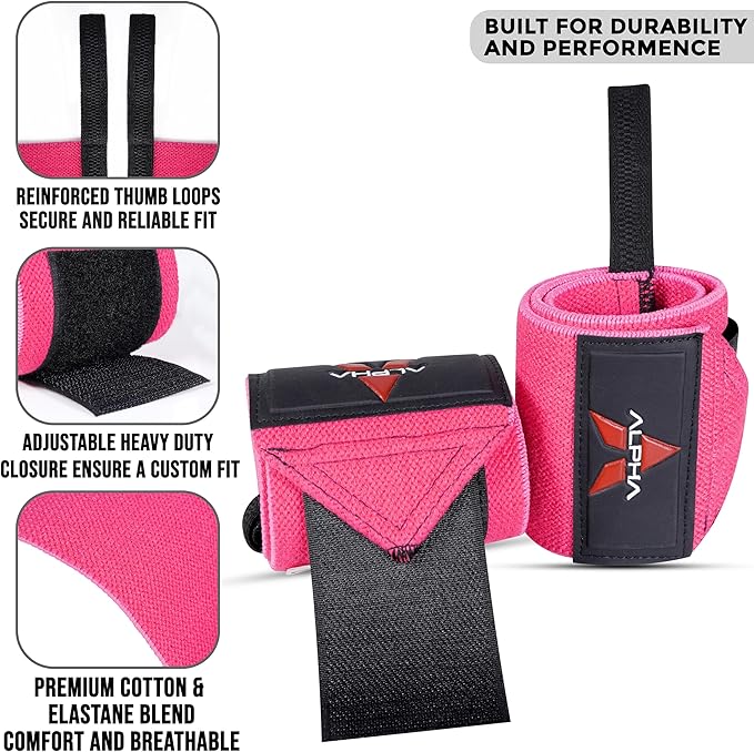 Alpha Sports Wrist Wraps for Weightlifting,Gym Exercise,Adjustable,Durable for Crossfit,Powerlifting, Bodybuilding, and Fitness Workouts,Enhanced Stability for Lifting,Training