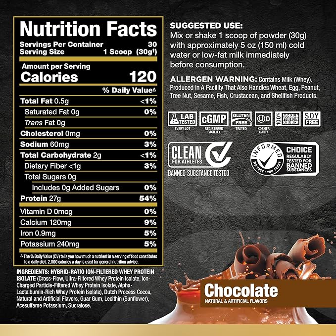 ALLMAX ISOFLEX Whey Protein Isolate, Chocolate - 2 lb - 27 Grams of Protein Per Scoop - Zero Fat & Sugar - 99% Lactose Free - Gluten Free & Soy Free - Approx. 30 Servings