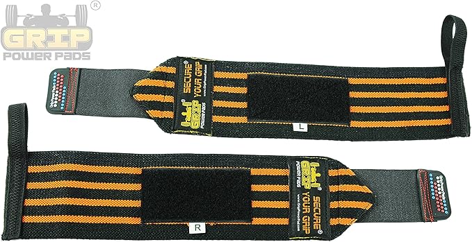 Grip Power Pads Wrist Wraps 2 Wraps for Weight Lifting Wrist Support Cotton Wraps Gym Bandage Straps for Men & Women Premium Quality & PRO Rubber