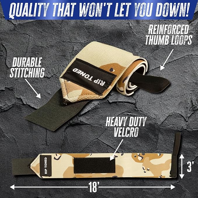 Rip Toned 18” Wrist Wraps - Wrist Straps for Weightlifting - Lift Better, Protect Wrist Pain - Adjustable, Durable, Machine Washable - Wrist Wraps for Weightlifting - USPA Endorsed for Men & Women