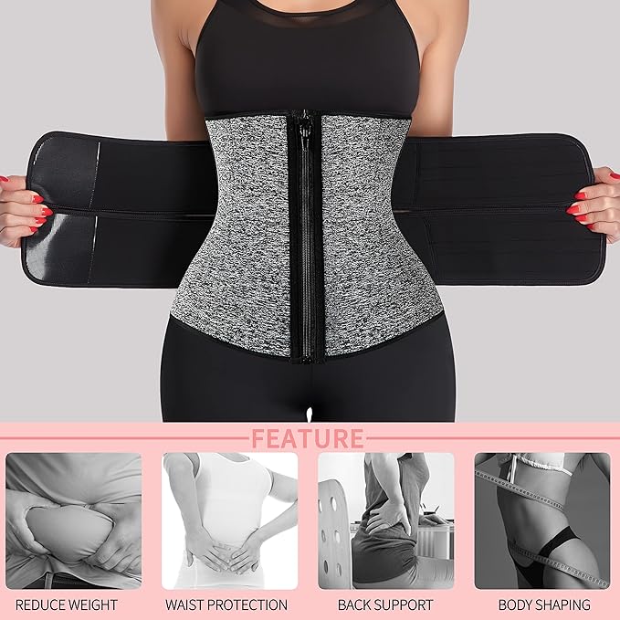 KIWI RATA Neoprene Sauna Waist Trainer Corset Sweat Belt for Women Compression Cincher Band Workout Fitness Back Support