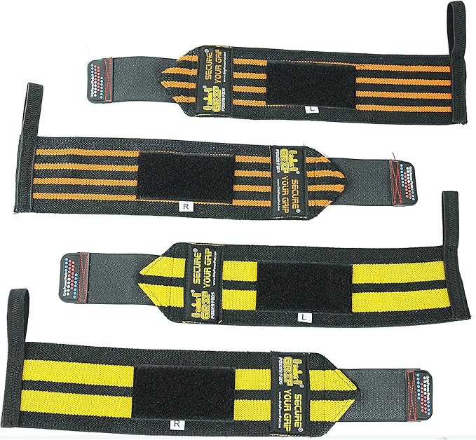 Grip Power Pads Wrist Wraps 2 Wraps for Weight Lifting Wrist Support Cotton Wraps Gym Bandage Straps for Men & Women Premium Quality & PRO Rubber