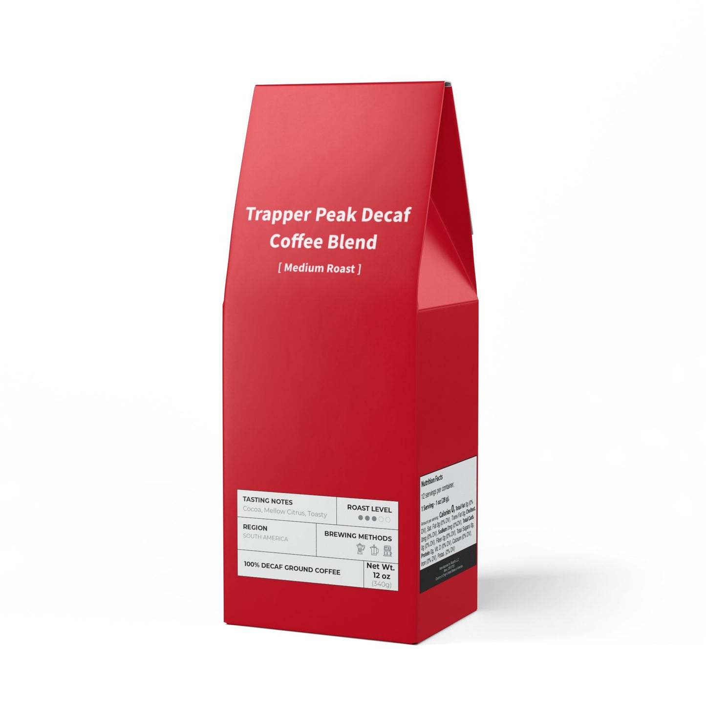 HBS, Trapper Peak Decaf Coffee Blend (Medium Roast), Red Package