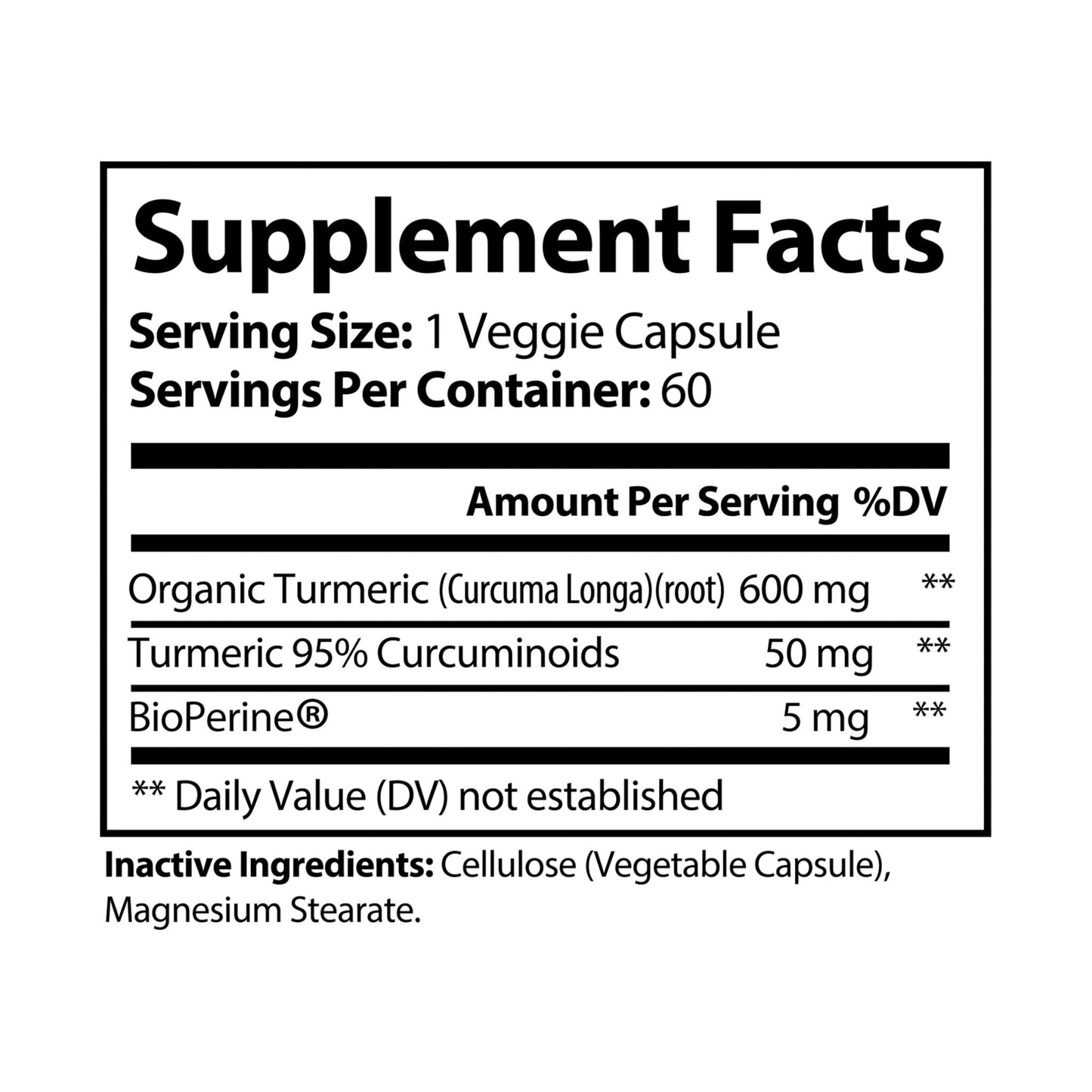 HBS, Turmeric with BioPerine® Supplement (60 Vegetable Capsules)