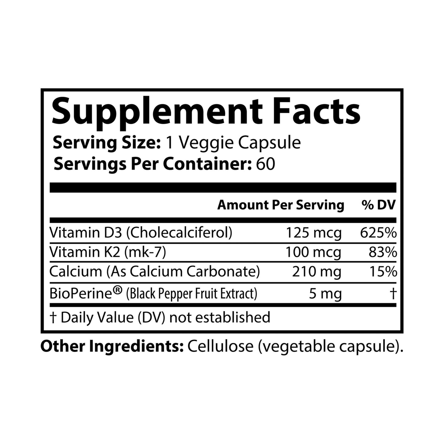 HBS, Vitamin K2 + D3 Supplement (60 Vegetable Capsules)