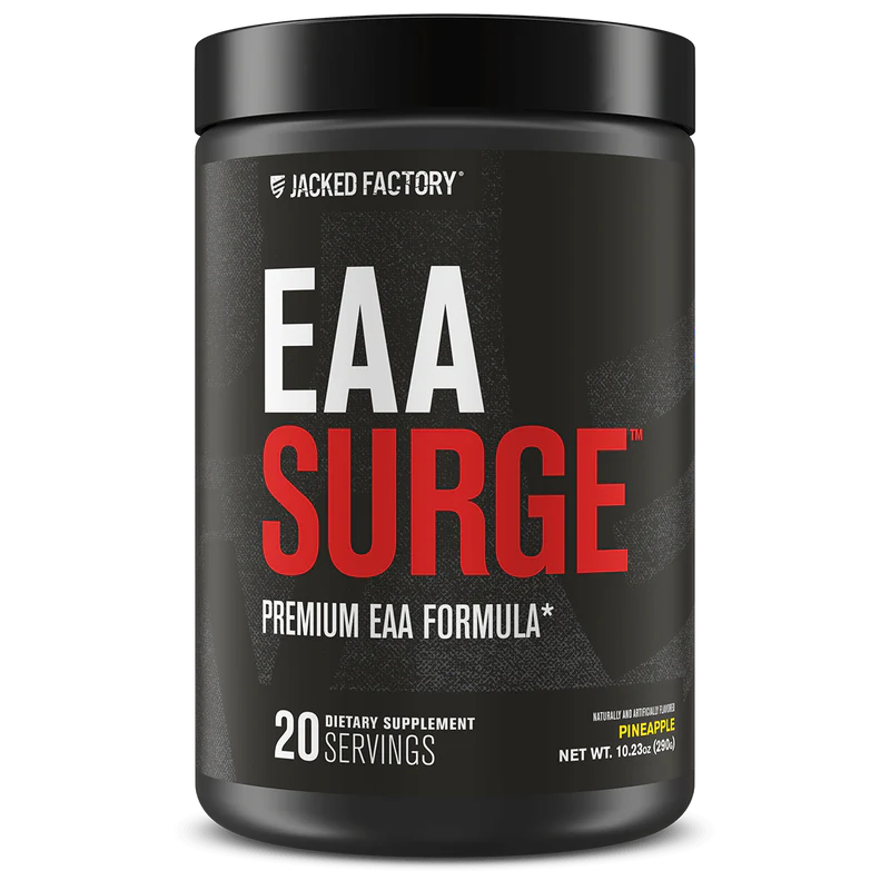 Jacked Factory EAA Surge Essential Amino Acids Powder - EAAS & BCAA Intra Workout Supplement w/L-Citrulline, Taurine, & More for Muscle Building, Strength, Endurance, Recovery - Pineapple, 20sv