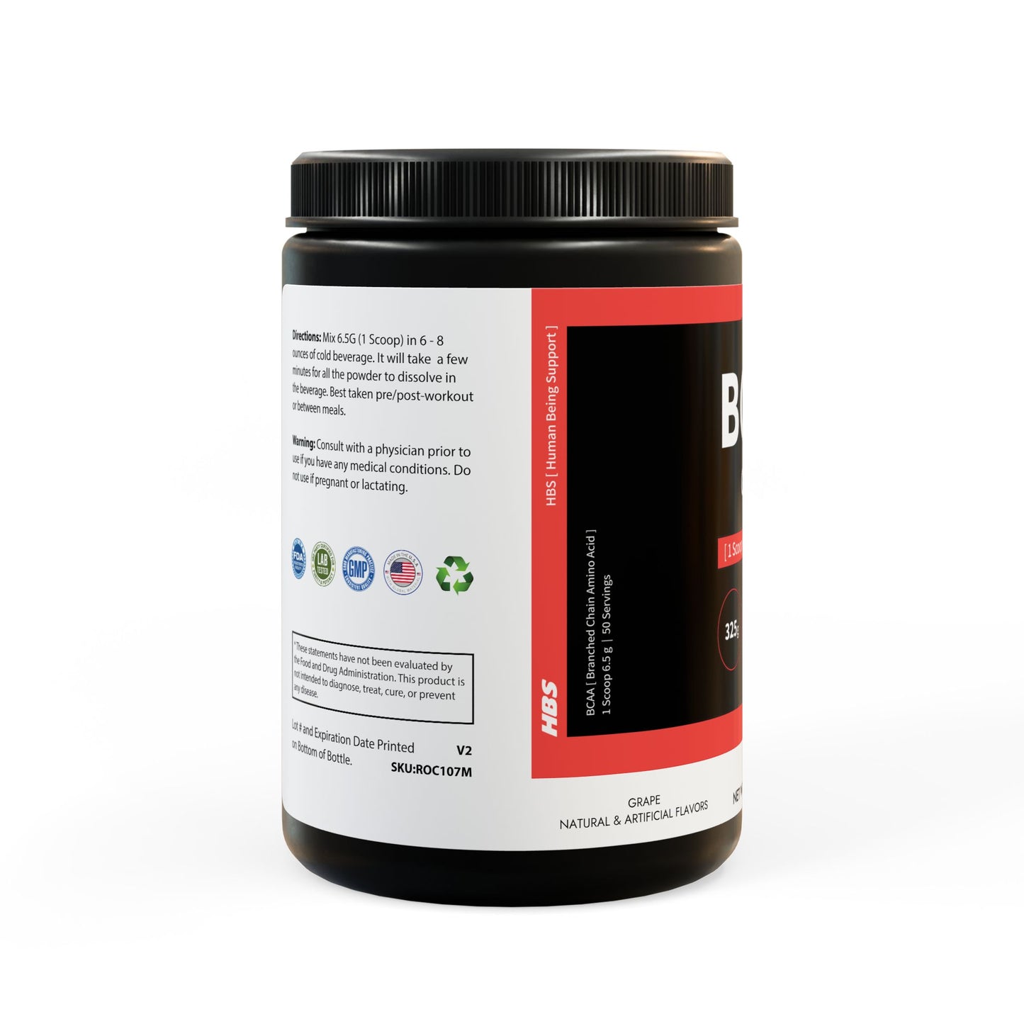 HBS, BCAA Supplement, Grape (325g, 11.46oz, 50 servings)