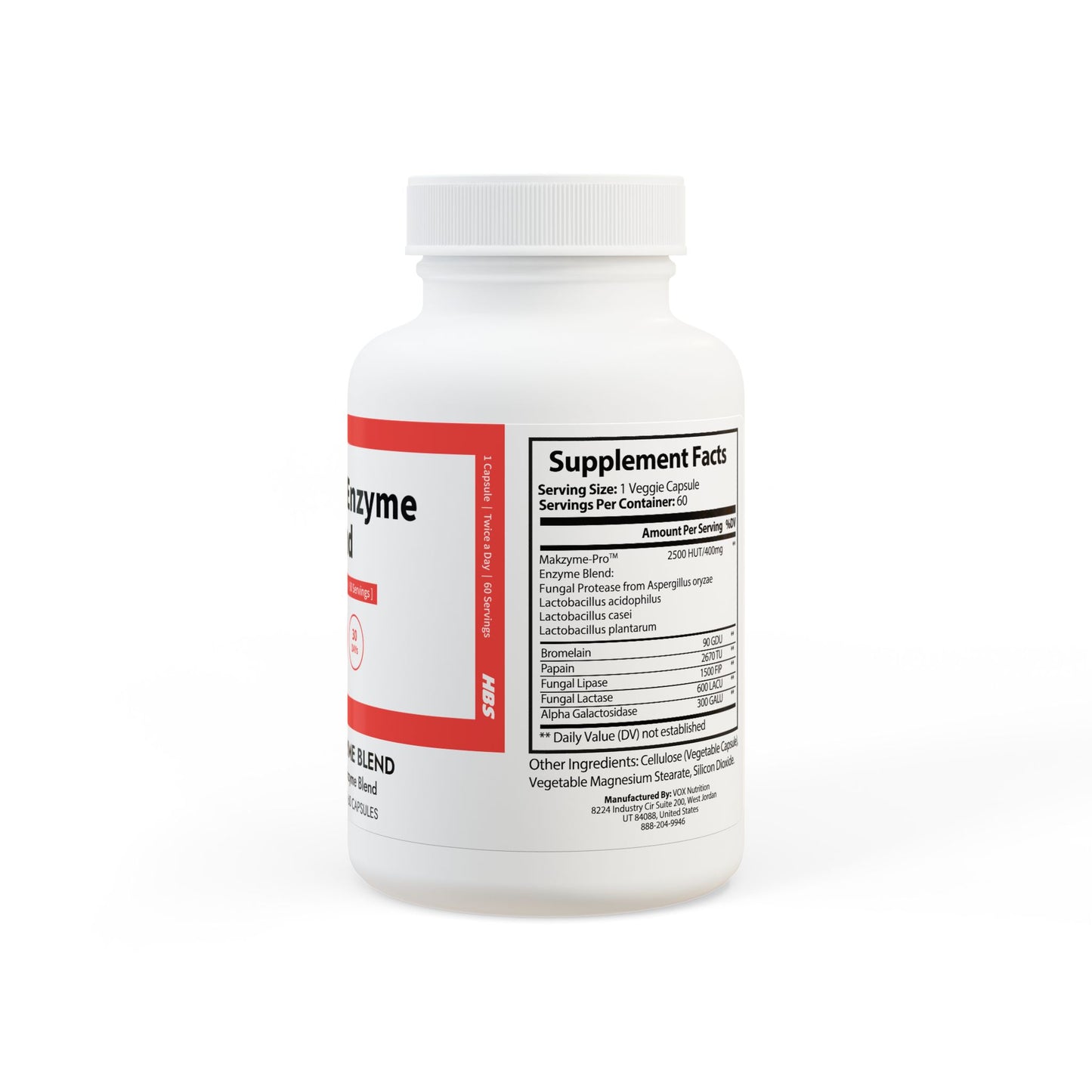 HBS, Digestive Enzyme Blend Supplement (60 Vegetable Capsules)