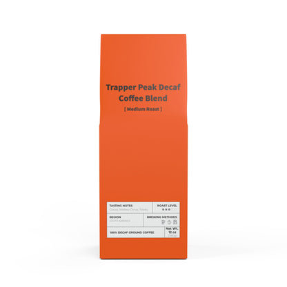 HBS, Trapper Peak Decaf Coffee Blend (Medium Roast), Tangerine Package