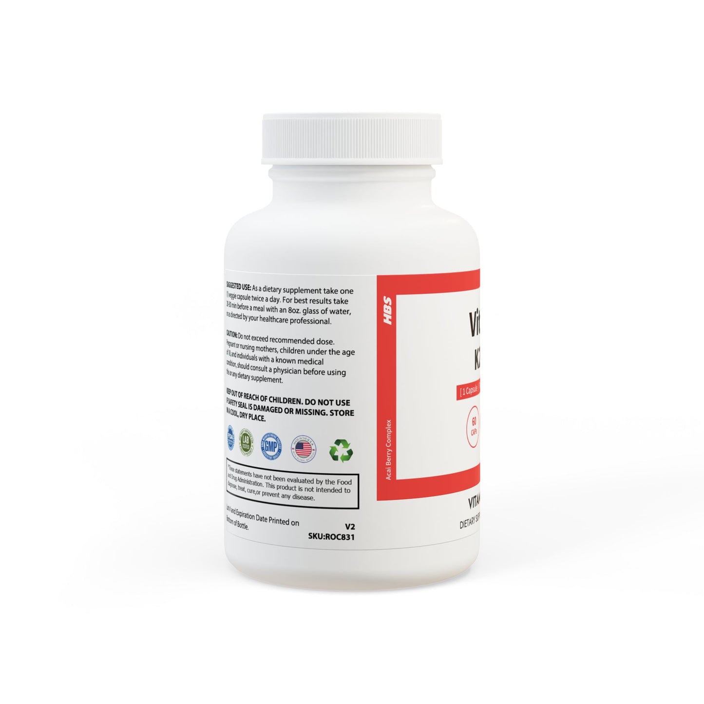 HBS, Vitamin K2 + D3 Supplement (60 Vegetable Capsules)
