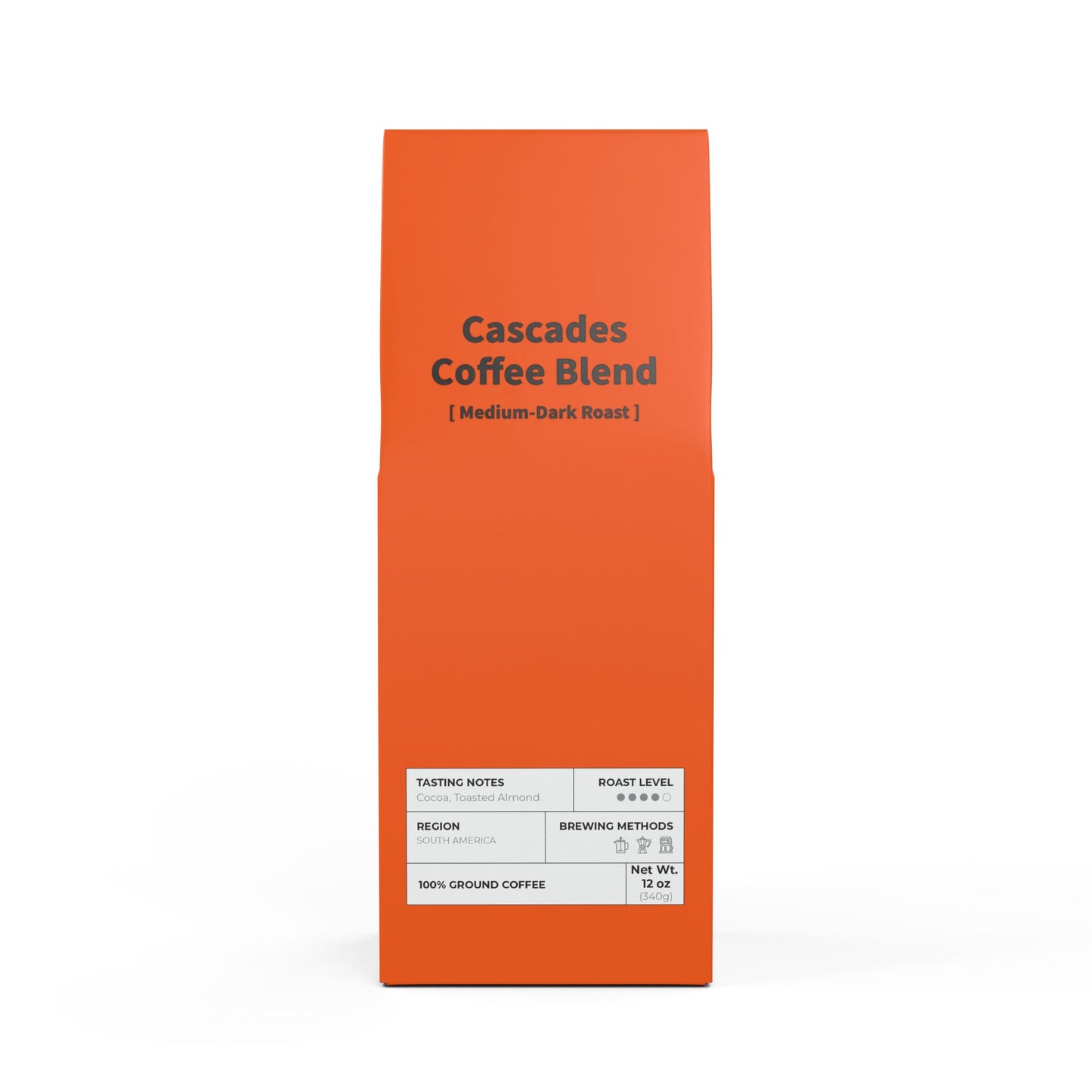 HBS, Cascades Coffee Blend (Medium-Dark Roast), Tangerine Package