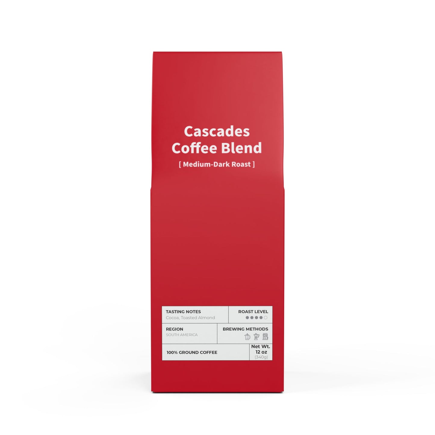 HBS, Cascades Coffee Blend (Medium-Dark Roast), Red Package